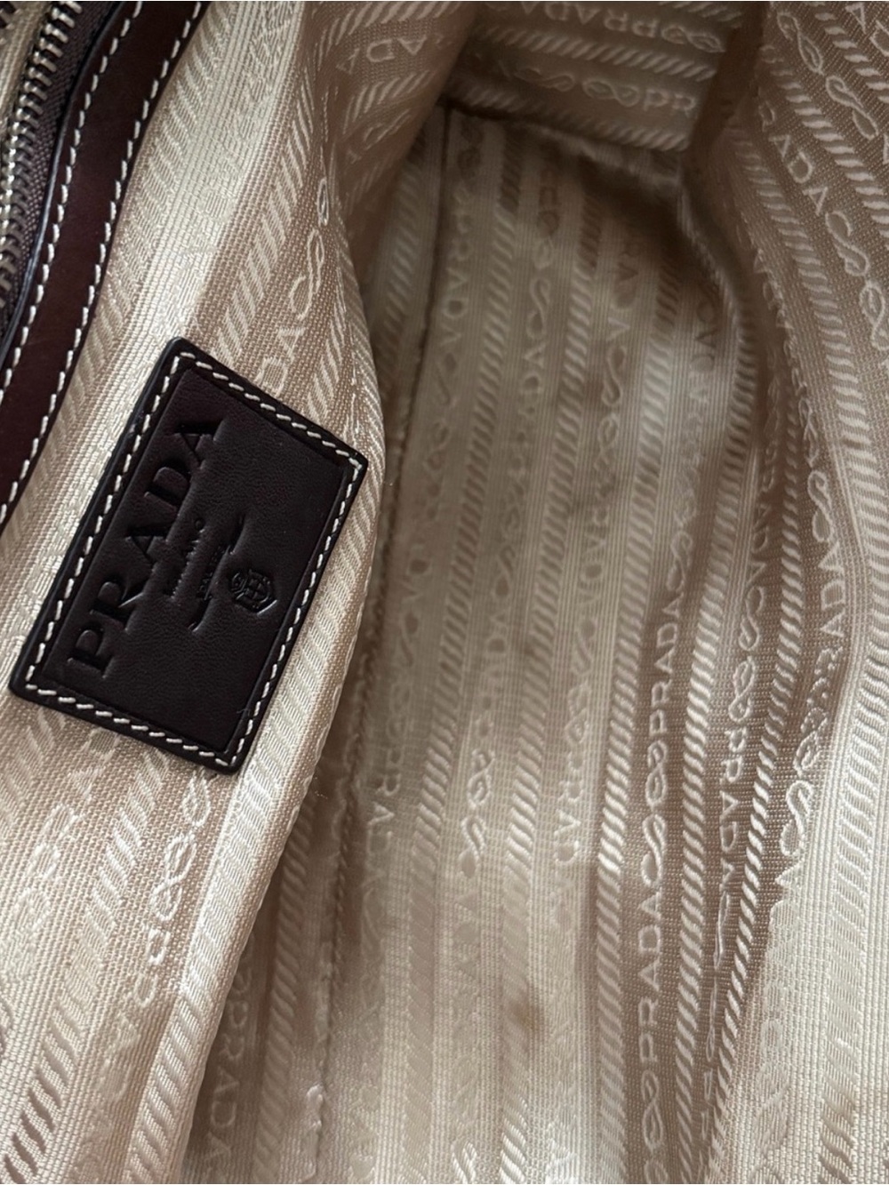 Prada Beige and Dark Brown Canvas Leather Satchel Vintage - Picture 6 of 10